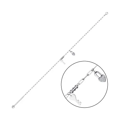 Браслет зі срібла на ногу з підвісками і з фіанітами (арт. 7509/3083)