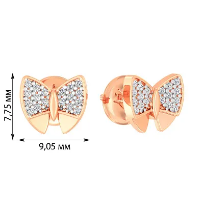 Золоті сережки пусети «Метелики» з фіанітами (арт. 112600)
