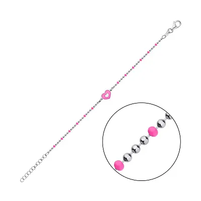 Детский браслет из серебра Сердце с розовой эмалью (арт. 7509/3922емлн)