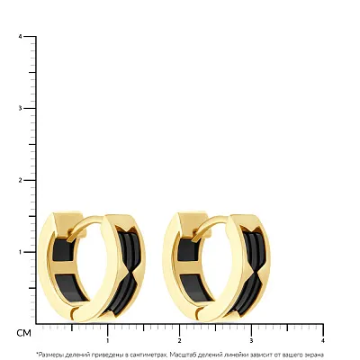 Сережки-кольца из желтого золота с ониксом (арт. 107373/15жо)