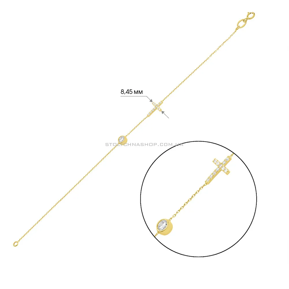 Браслет з хрестиком з жовтого золота з фіанітами (арт. 323895ж) - 2 - цена
