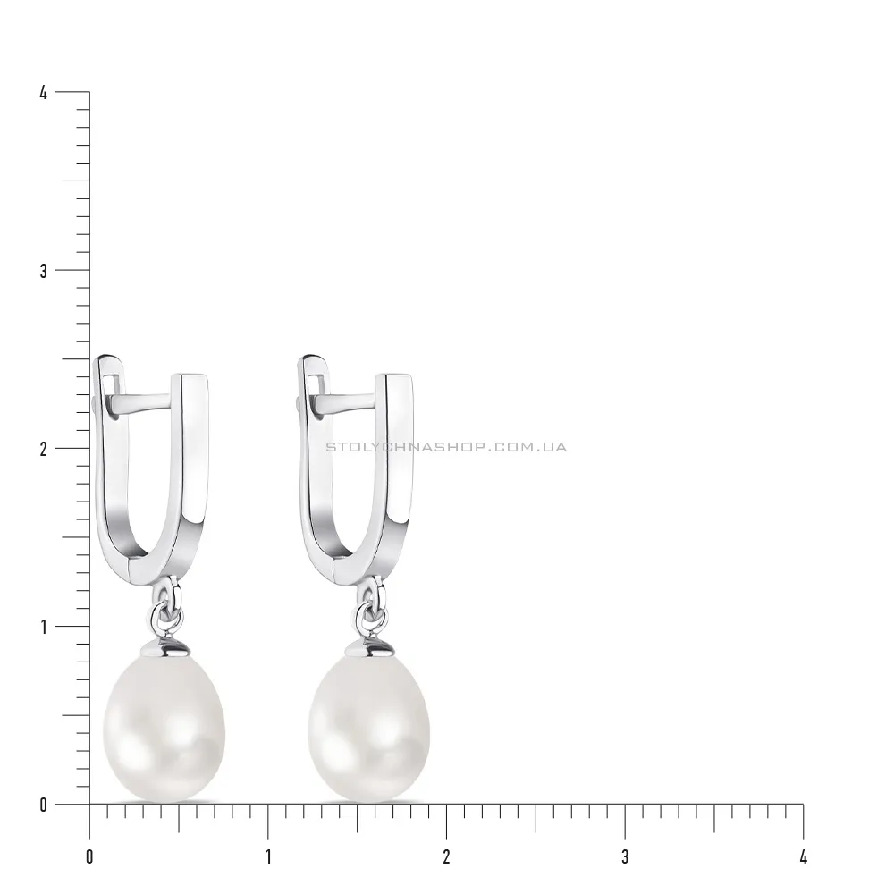 Срібні сережки-підвіски з перлами (арт. 7502/2557жб)