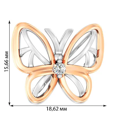 Золотая брошь «Бабочка» с фианитом (арт. 360089)