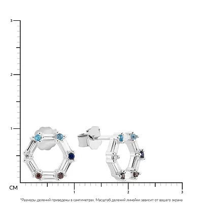 Серебряные серьги-пусеты с разноцветными камнями  (арт. 7518/6030а)