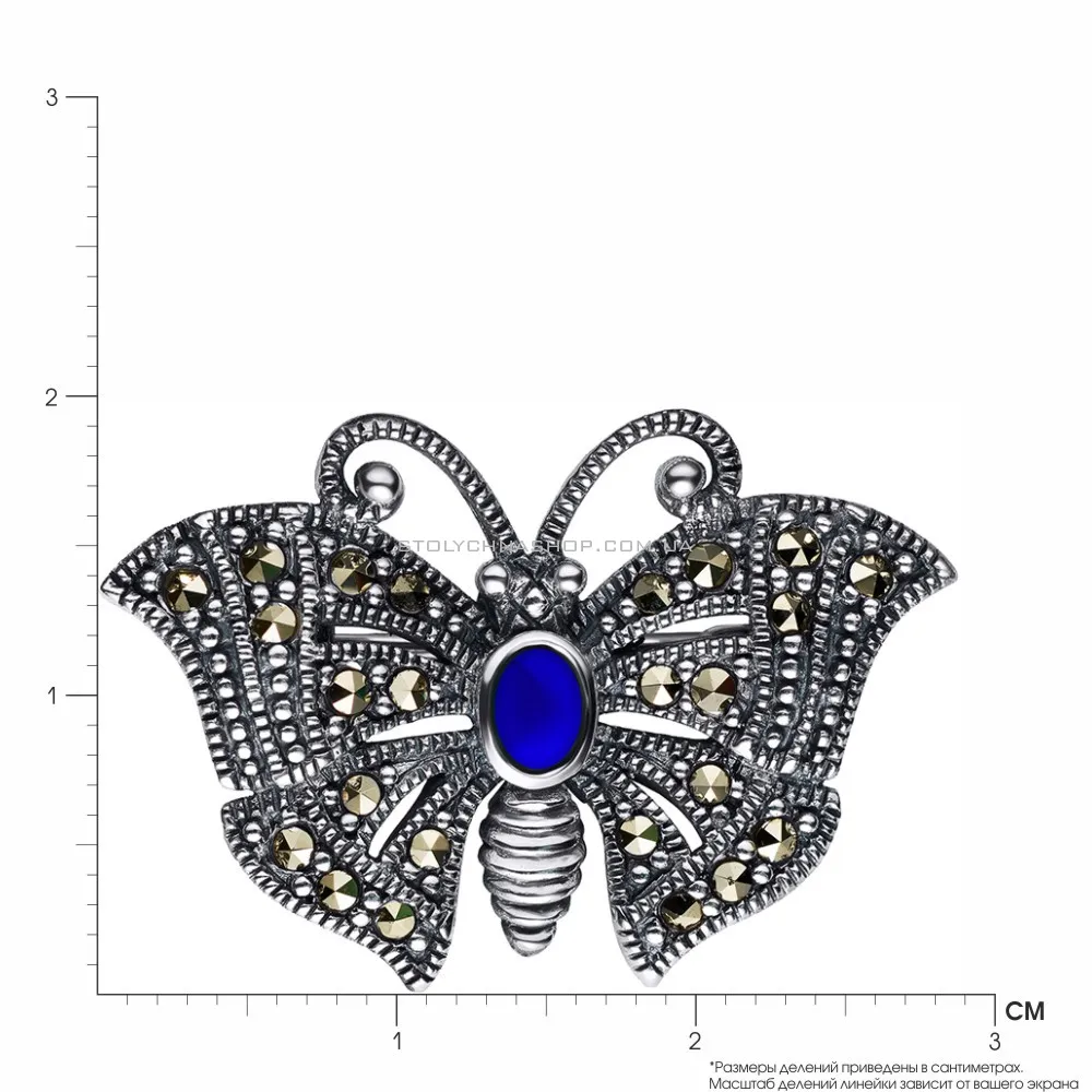 Срібна брошка "Метелик" з оніксом (арт. 7405/116мркос) - 2 - цена