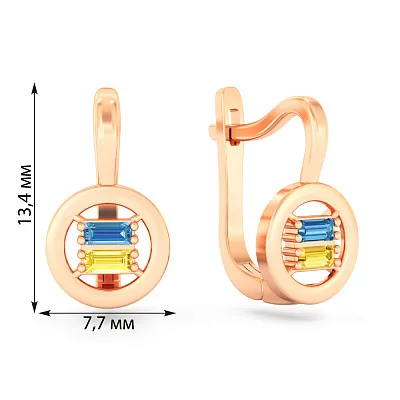 Золоті сережки з синіми і жовтими фіанітами (арт. 110031гж)
