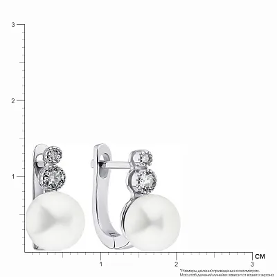 Сережки зі срібла з перлами і фіанітами (арт. 7502/3519жб)