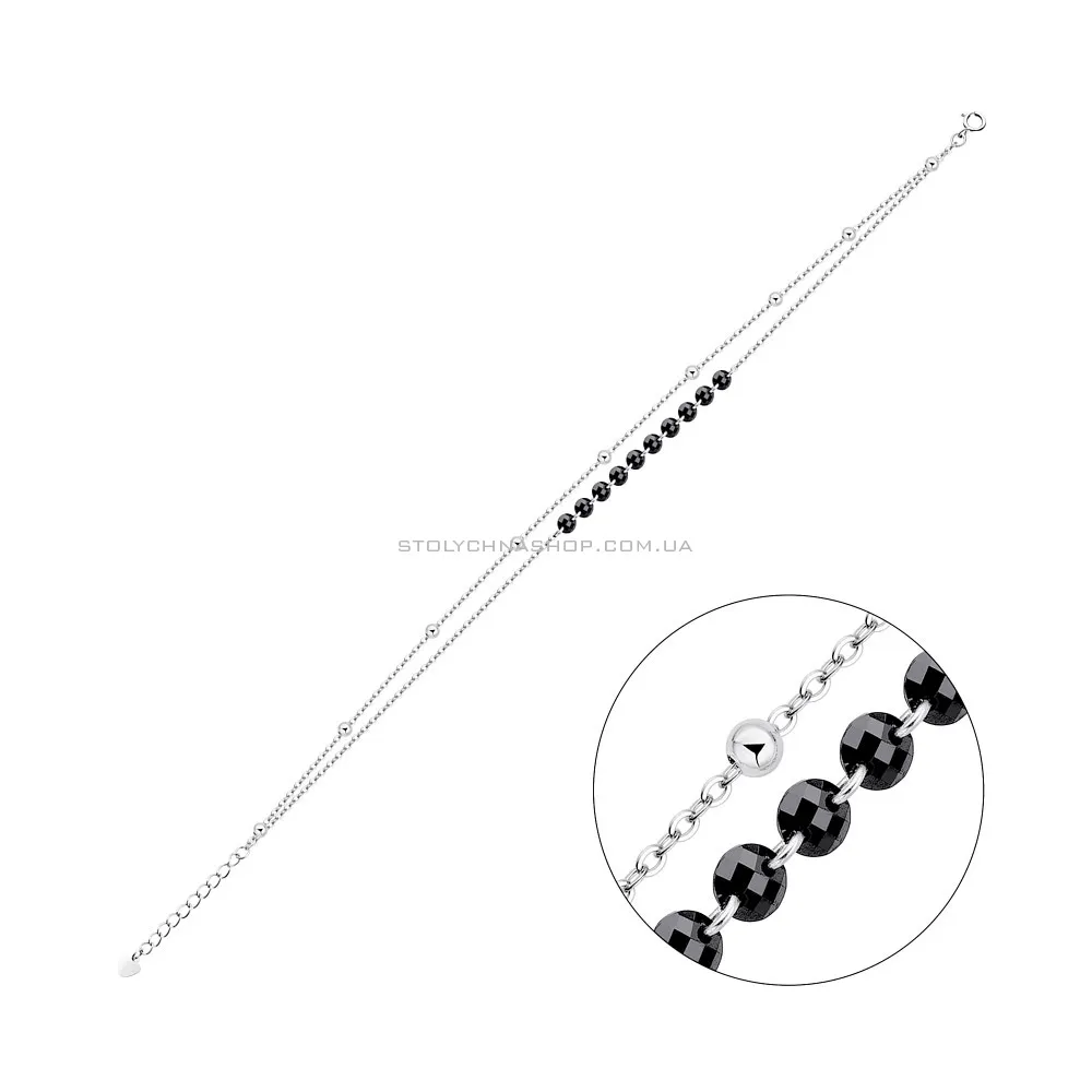 Подвійний браслет зі срібла з чорними фіанітами  (арт. 7509/3331ч)