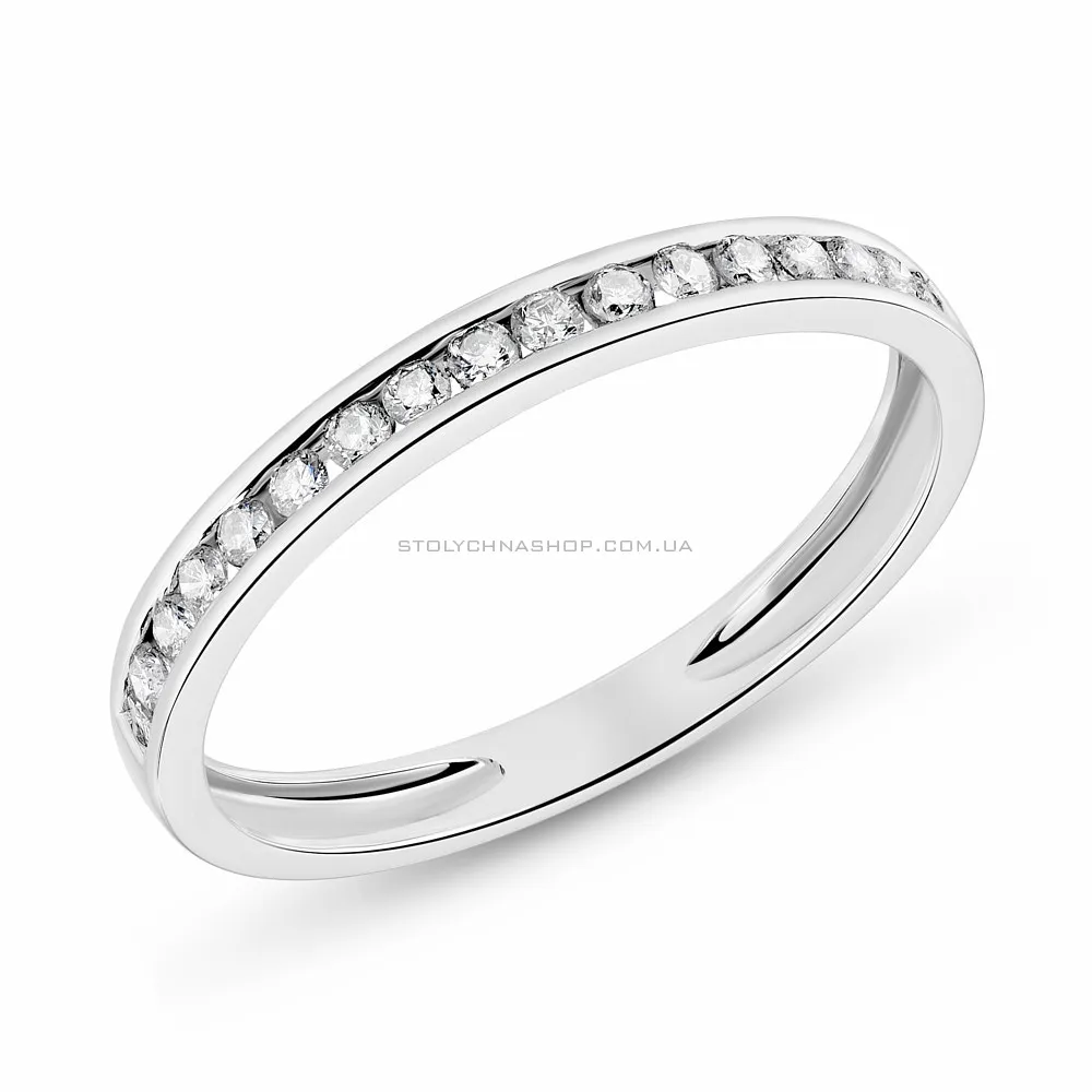 Тонкое золотое кольцо в белом цвете металла с бриллиантами  (арт. К28038050б)