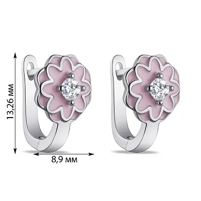 Дитячі срібні сережки з емаллю і з фіанітом (арт. 7502/4350ер)