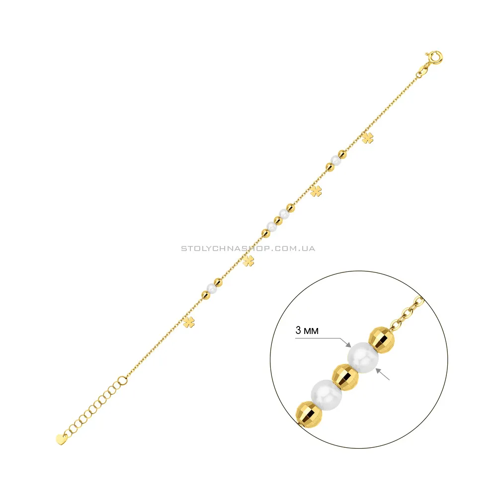 Браслет из желтого золота с подвесками и жемчугом (арт. 326218жпрлб) - 4 - цена