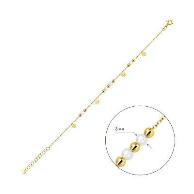 Браслет из желтого золота с подвесками и жемчугом (арт. 326218жпрлб)