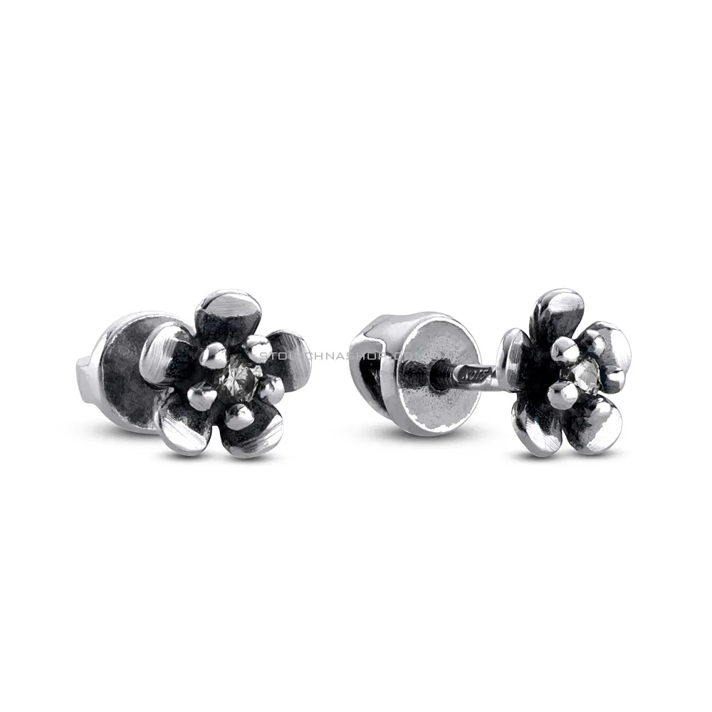 Срібні сережки пусети «Квіти» з фіанітами (арт. 7918/5434-ч) - цена
