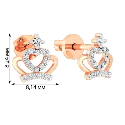 Золоті сережки-пусети «Корона» з фіанітами (арт. 110588)