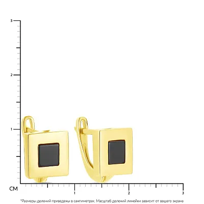 Серьги «Квадраты» с ониксом из желтого золота (арт. 104176жо)