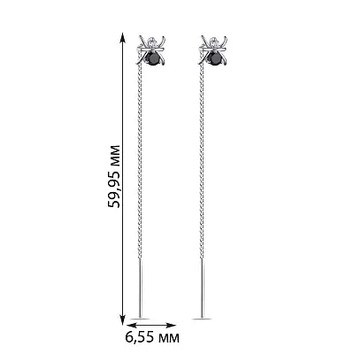 Сережки-протяжки зі срібла з чорними і білими фіанітами (арт. 7502/1171ч)