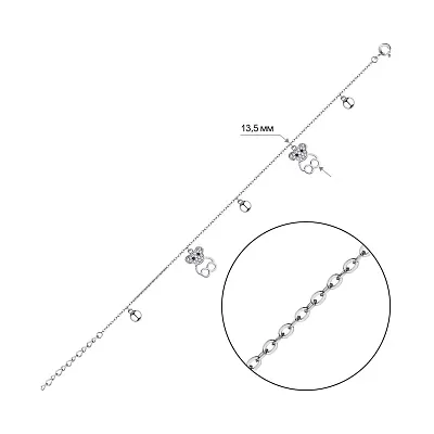 Серебряный браслет с подвесками и фианитами (арт. 7509/4215ч)