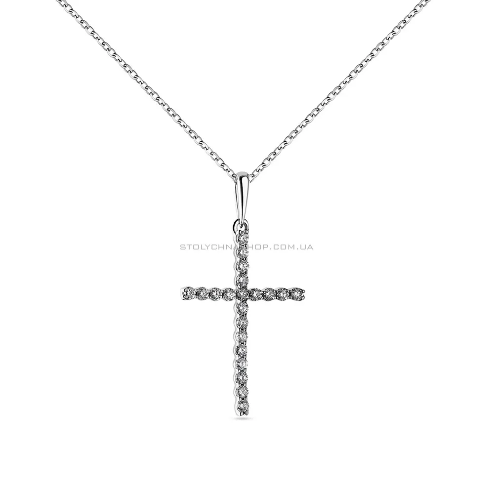 Кольє з білого золота «Хрестик» з діамантами (арт. Ц341190020б) - цена