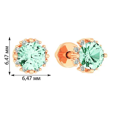 Сережки-пусети з червоного золота з кварцом і фіанітами (арт. 110637Пз)
