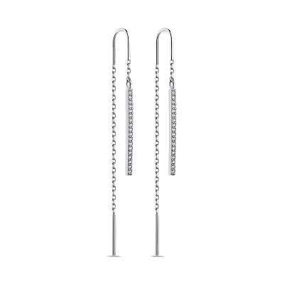 Довгі сережки-протяжки зі срібла з фіанітами (арт. 7502/3122)