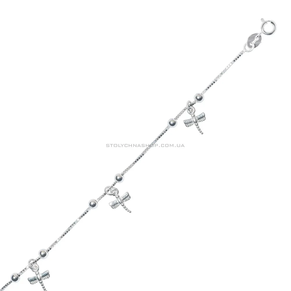 Срібний браслет на ногу з підвісками і фіанітами (арт. 7509/1215)