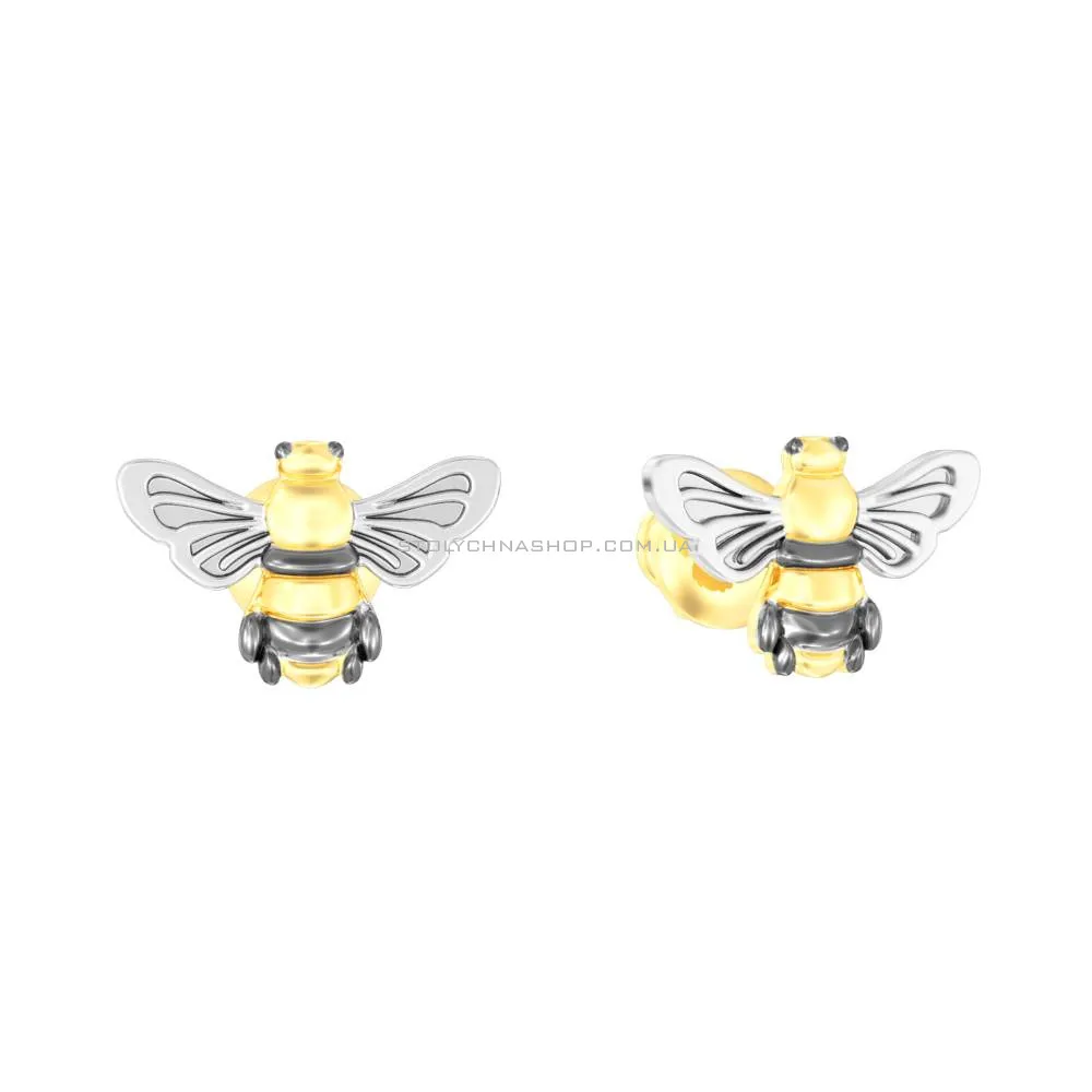Золоті сережки пусети "Бджілки" (арт. 110385жбч) - цена
