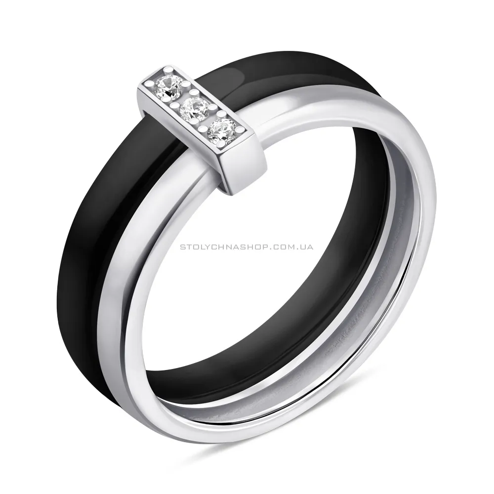 Керамическое кольцо с серебряными вставками (арт. 7501/К2ФК/4060-17) - цена