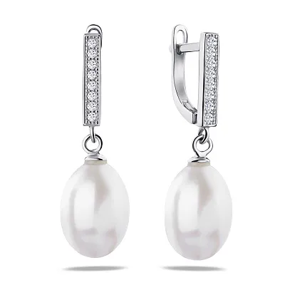 Срібні сережки підвіски з перлами (арт. 7502/3604жб)
