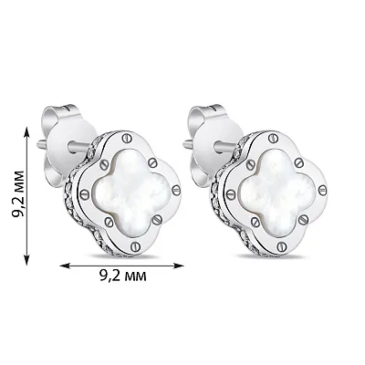 Срібні сережки-пусети з перламутром та фіанітами (арт. 7518/6623/9п)
