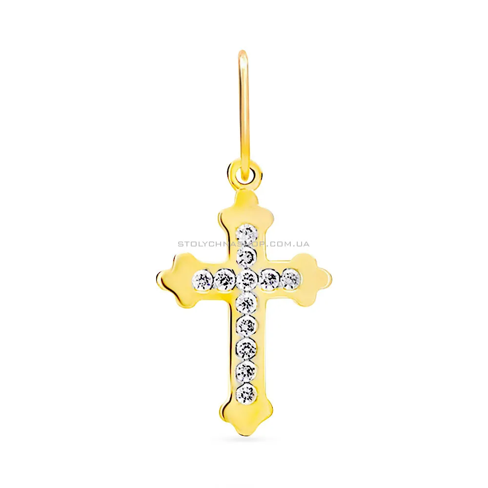 Крестик из желтого золота с фианитами (арт. 440540ж) - цена