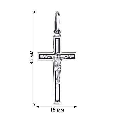 Серебряный нательный крестик с распятием и эмалью (арт. 7504/33125еч)