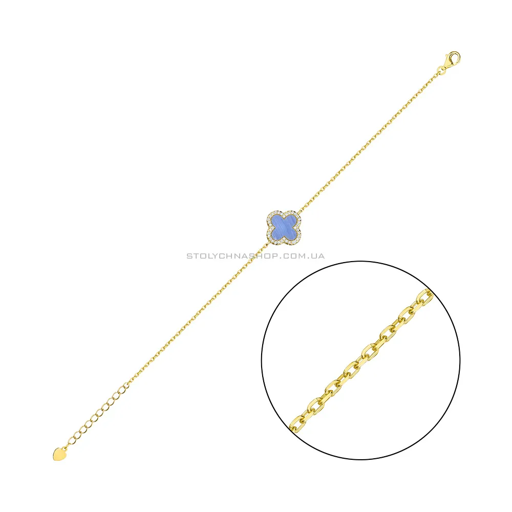 Серебряный браслет Клевер с халцедоном и желтым родированием (арт. 7509/4080/15жхлф)