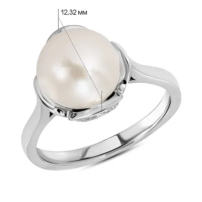 Серебряное кольцо с жемчугом и фианитами (арт. 7501/4968жб)