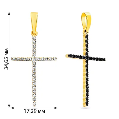 Двухсторонний золотой крестик с фианитами (арт. 440418жч)