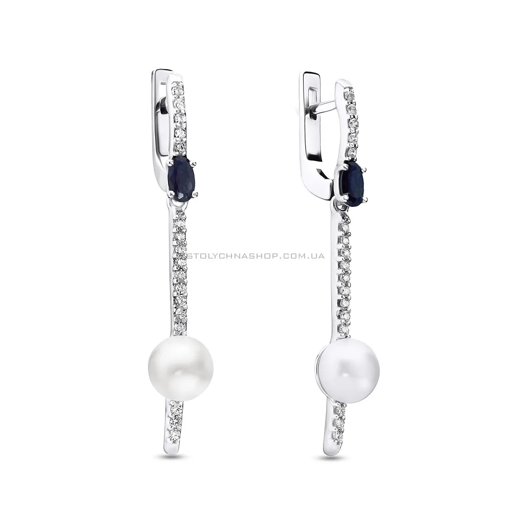 Срібні сережки з перлами і сапфіром  (арт. 7002/2002/1С) - цена
