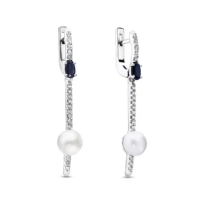 Срібні сережки з перлами і сапфіром  (арт. 7002/2002/1С)