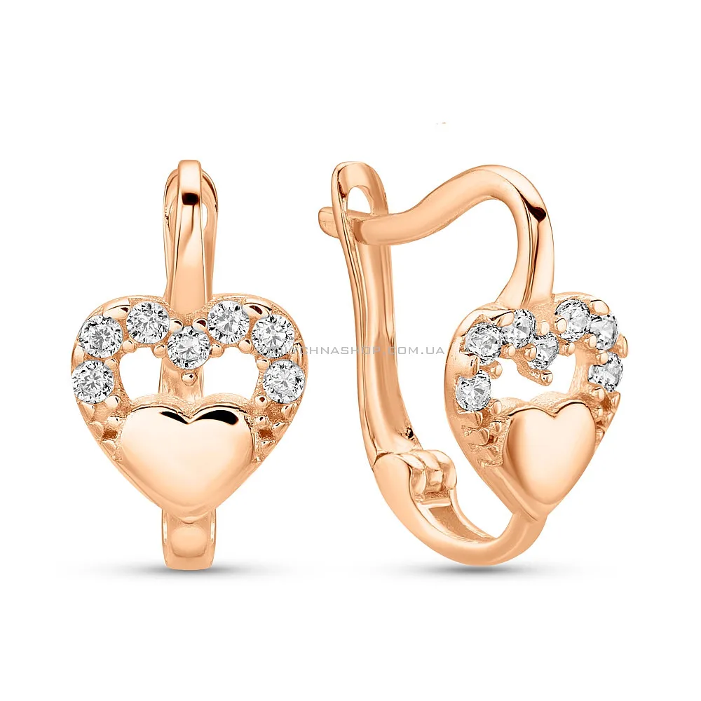 Золоті сережки Серце з фіанітами (арт. 1091249) - цена