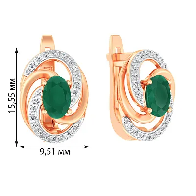 Золоті сережки зі смарагдом і діамантами (арт. С011050и)