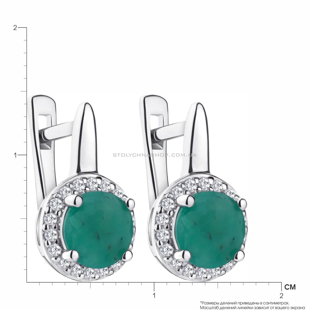 Срібні сережки зі смарагдом і фіанітами (арт. 7002/4044Изм) - 2 - цена
