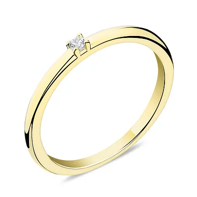 Серебряное кольцо с фианитом  и желтым родированием (арт. 7501/6492ж)