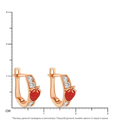 Сережки для дітей з червоного золота з емаллю та фіанітами (арт. 104217)
