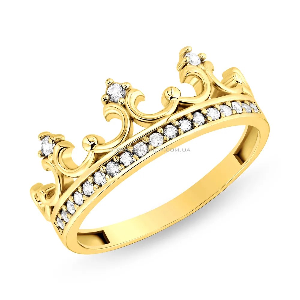 Каблучка «Корона» з жовтого золота з фіанітами (арт. 155095ж) - цена
