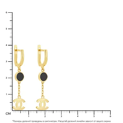 Сережки-підвіски з жовтого золота з оніксом (арт. 106499жо)