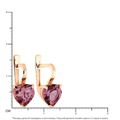 Золотые сережки «Сердечки» с розовым кварцем  (арт. 110362Пр)