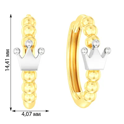 Золотые серьги-кольца Корона без камней  (арт. 111189ж)