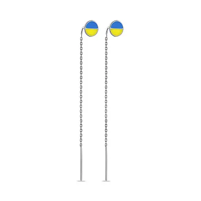 Срібні сережки протяжки з блакитною та жовтою емаллю (арт. 7502/576егжсп)