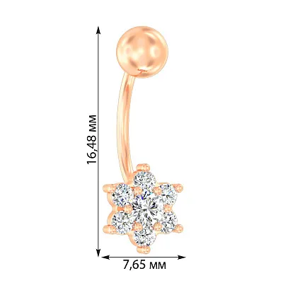 Золота сережка-пірсинг «Квітка» з фіанітами (арт. 360094)
