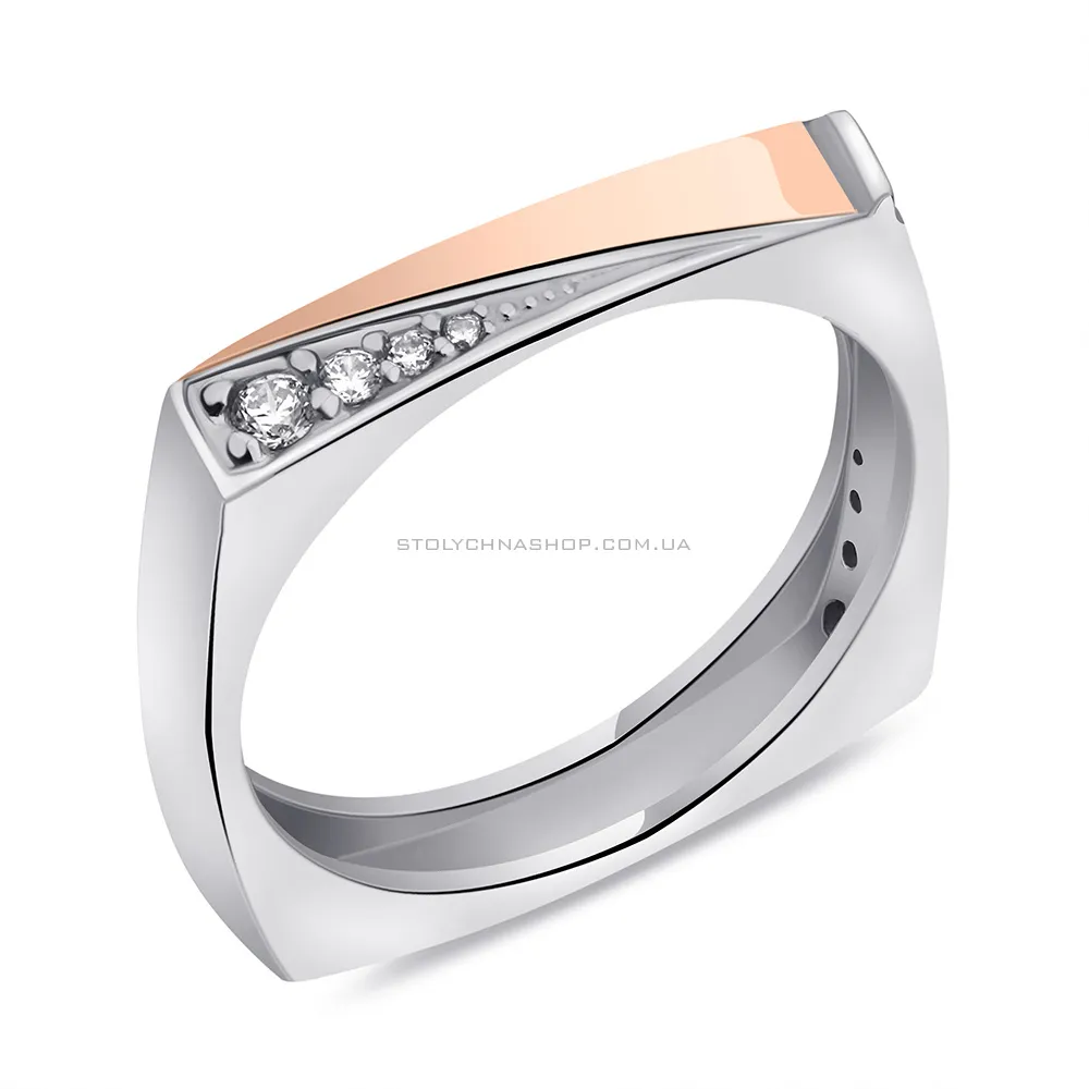 Серебряное кольцо с фианитами и золотой накладкой (арт. 7201/2026) - цена