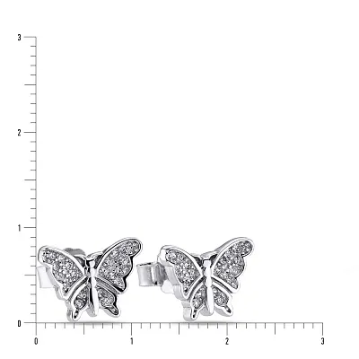 Серебряные серьги пусеты «Бабочки» с фианитами (арт. 7518/5183)