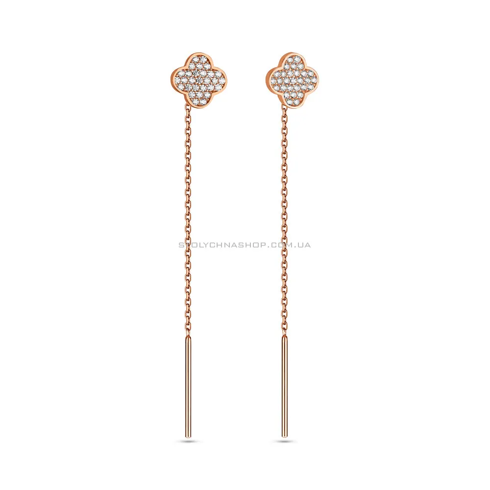 Золоті сережки-протяжки з розсипом фіанітів (арт. 109391)
